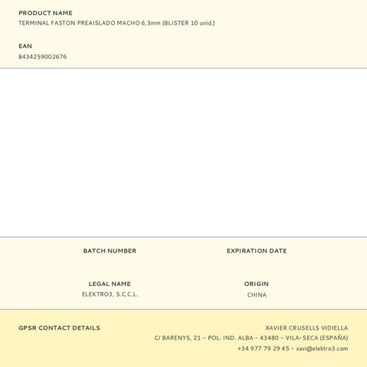 Terminal Faston Preaislado Macho 6,3 Mm, Blister 10 Uds