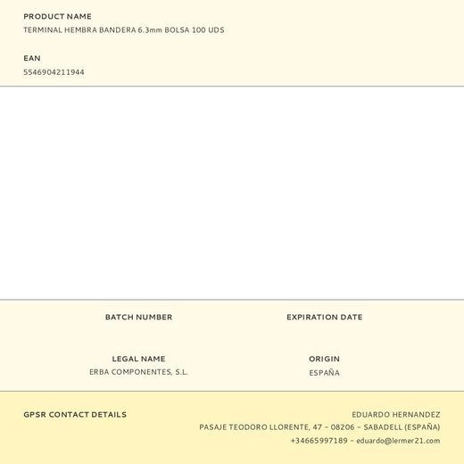 Terminal Hembra Bandera 6,3 Mm, Bolsa 100 Uds