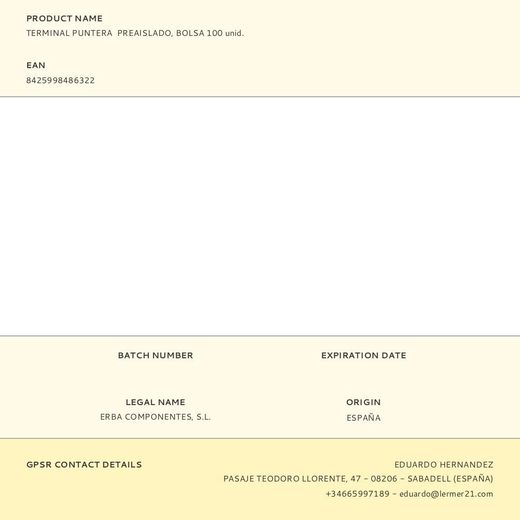 Terminal Puntera  Preaislado, Bolsa 100 Uds