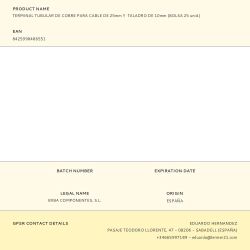 Terminal Tubular De Cobre Para Cable De 25 Mm Y Taladro De 10 Mm, Bolsa 25 Uds