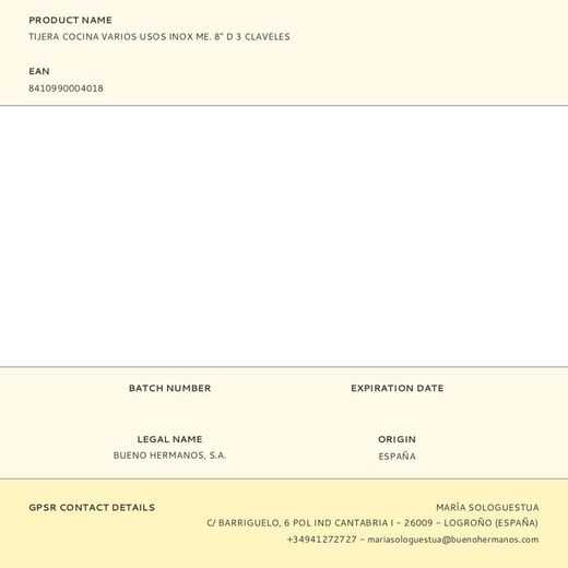 Tijeras De Cocina Acero Inoxidable 8" D 20,3 Cm