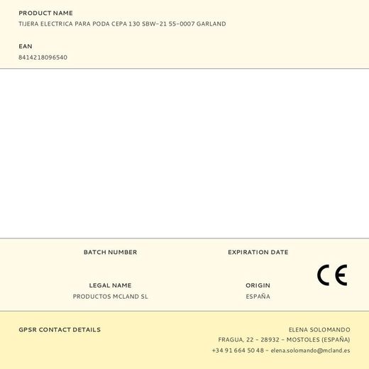 Tijera Electrica Para Poda Cepa 130 Sbw-21 55-0007 Garland