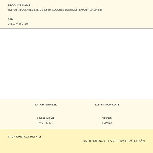 Tijeras Escolares Basic 13,3 Cm Colores Surtidos, Expositor 24 Uds