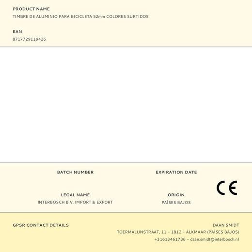 Timbre De Aluminio Para Bicicleta 52Mm Colores Surtidos