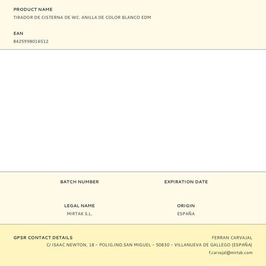 Tirador De Cisterna De Wc. Anilla De Color Blanco Edm