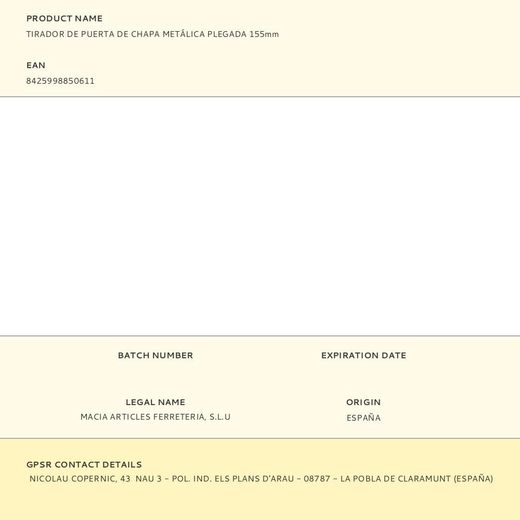 Tirador De Puerta De Chapa Metálica Plegada 155Mm