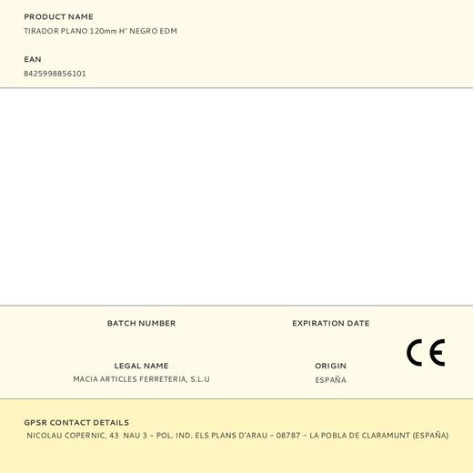 Tirador Plano 120Mm H° Negro Edm