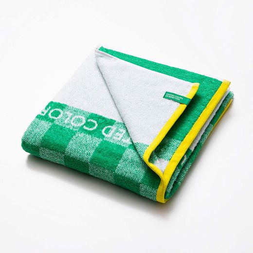 Toalla De Playa 450 G / M² Cuadros Verdes 70 X 140 Cm