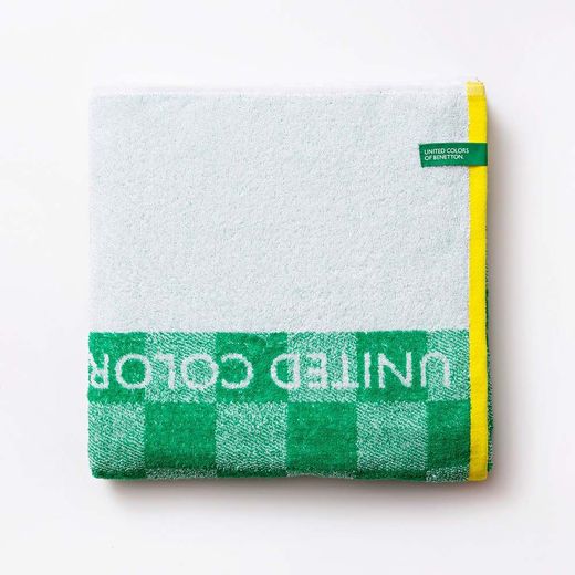 Toalla De Playa 450 G / M² Cuadros Verdes 70 X 140 Cm