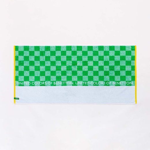 Toalla De Playa 450 G / M² Cuadros Verdes 70 X 140 Cm