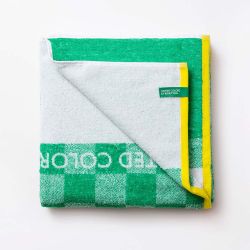 Toalla De Playa 450 G / M² Cuadros Verdes 70 X 140 Cm