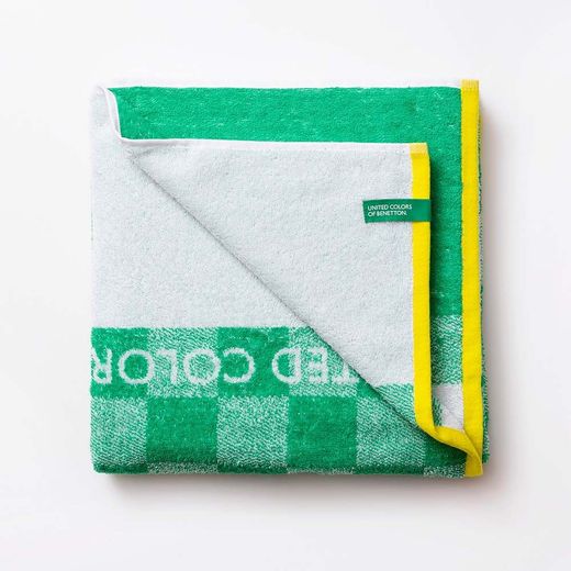Toalla De Playa 450 G / M² Cuadros Verdes 70 X 140 Cm