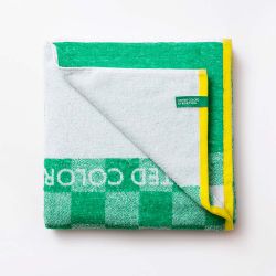 Toalla De Playa 450 G / M² Cuadros Verdes 70 X 140 Cm