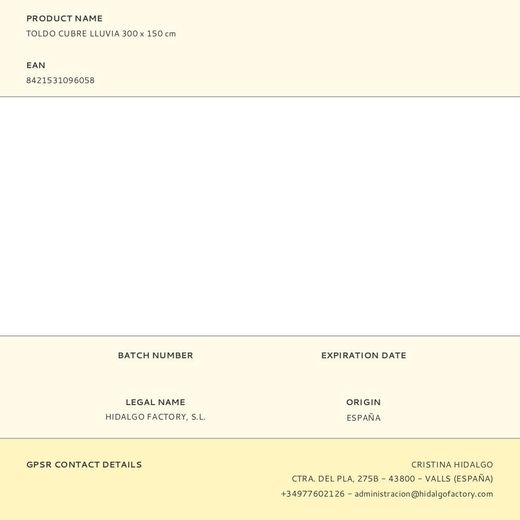 Toldo Cubre Lluvia 300 X 150 Cm