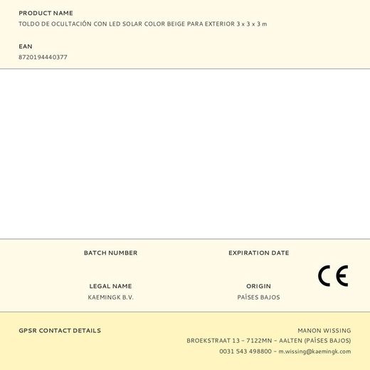 Toldo De Ocultación Con Led Solar Color Beige Para Exterior 3 X 3 X 3 M