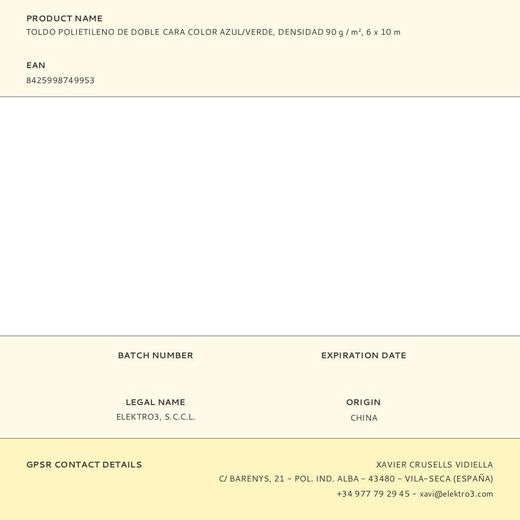 Toldo Polietileno De Doble Cara Color Azul/Verde, Densidad 90 G / M², 6 X 10 M