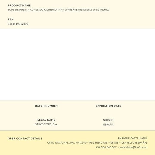Tope De Puerta Adhesivo Cilindro Transparente (Blister 2 Unid.) Inofix