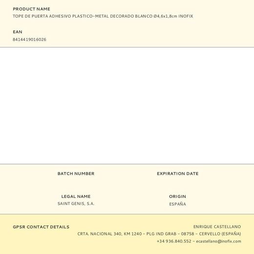 Tope De Puerta Adhesivo Plastico-Metal Decorado Blanco Ø4,6X1,8Cm Inofix