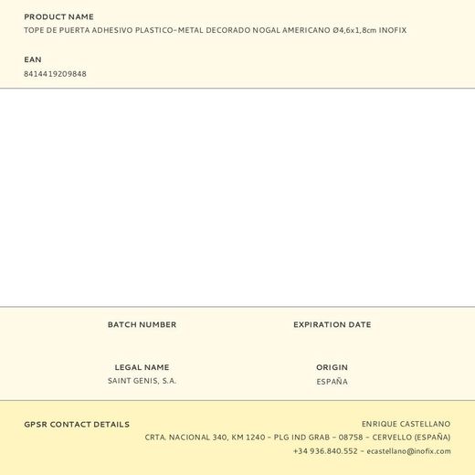 Tope De Puerta Adhesivo Plastico-Metal Decorado Nogal Americano Ø4,6X1,8Cm Inofix