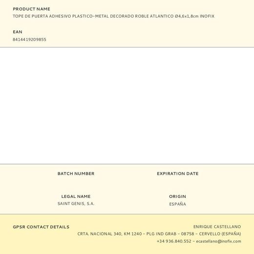 Tope De Puerta Adhesivo Plastico-Metal Decorado Roble Atlantico Ø4,6X1,8Cm Inofix