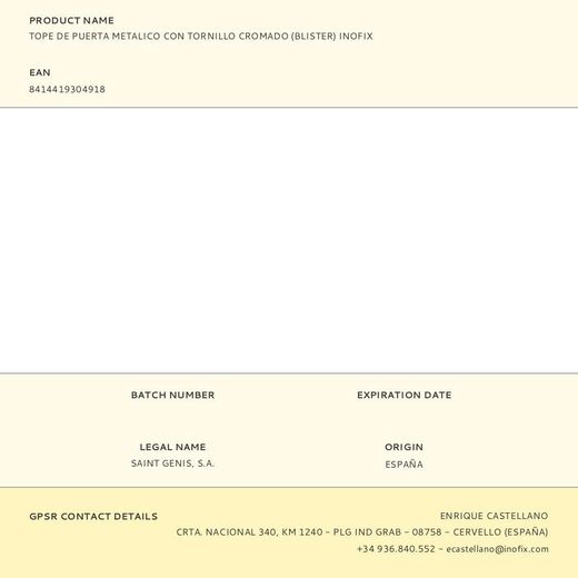 Tope De Puerta Metalico Con Tornillo Cromado (Blister) Inofix