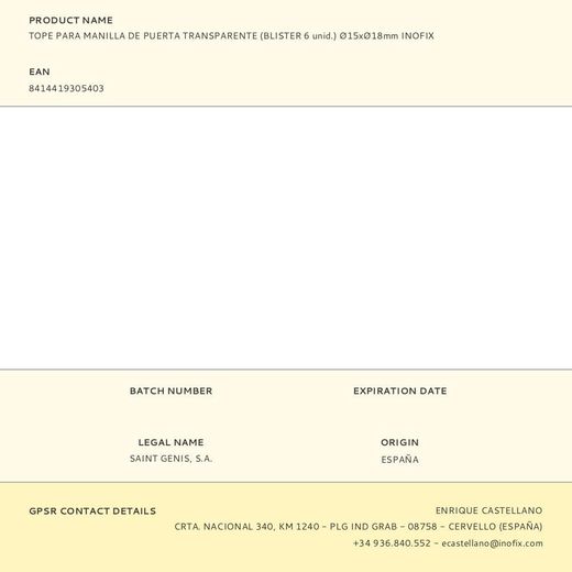 Tope Para Manilla De Puerta Transparente (Blister 6 Unid.) Ø15Xø18Mm Inofix