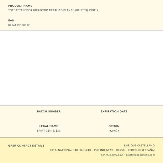 Tope Retenedor Giratorio Metalico Blanco (Blister) Inofix