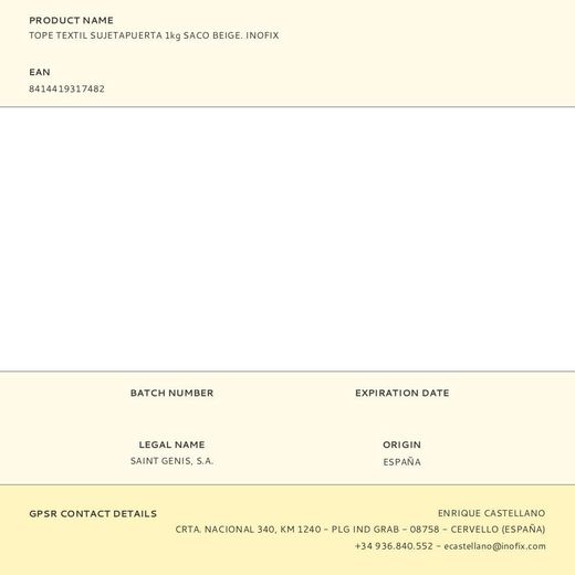 Tope Textil Sujetapuerta 1Kg Saco Beige. Inofix