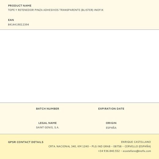 Tope Y Retenedor Pinza Adhesivos Transparente (Blister) Inofix