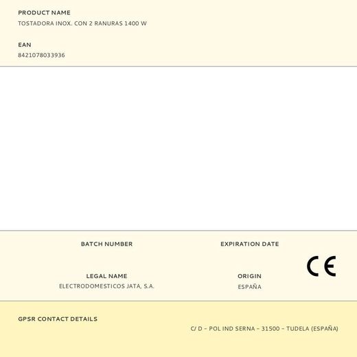 Tostadora Inox. Con 2 Ranuras 1400 W