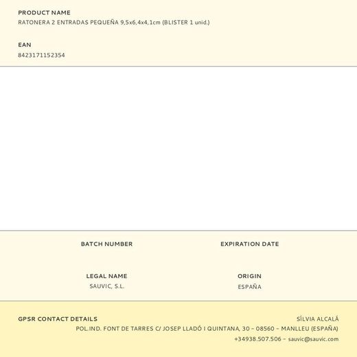 Trampa Para Ratones 2 Entradas, 9,5 X 6,4 X 4,1 Cm, Blister