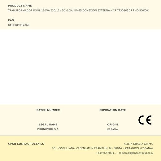 Transformador Pool 150Va 230/12V 50-60Hz Ip-65 Conexión Externa - Cr Tp30103Cr