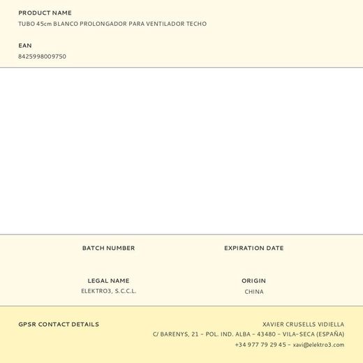 Tubo 45Cm Blanco Prolongador Para Ventilador Techo