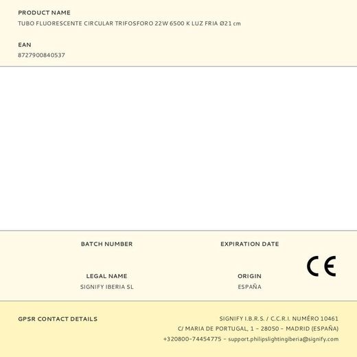 Tubo Fluorescente Circular Trifosforo 22W 6500 K Luz Fria Ø21 Cm