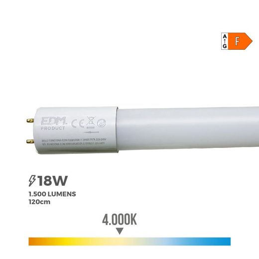 Tubo Led T8 18 W 1950 Lm 4000 K Luz Dia (Eq.36W) Ø2,6 X 120 Cm