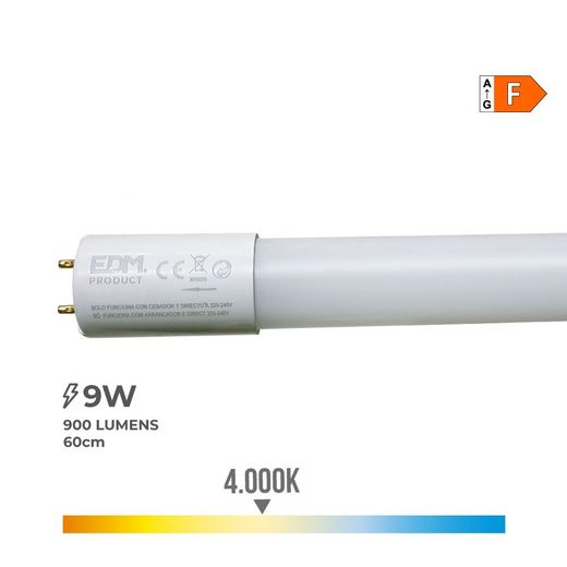 Tubo Led T8 9 W 900 Lm 4000 K Luz Dia (Eq.18W) Ø2,6 X 60 Cm