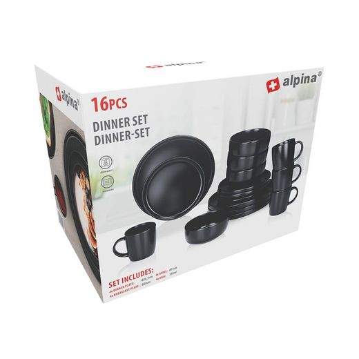 Vajilla 16 Piezas Negra Cerámica