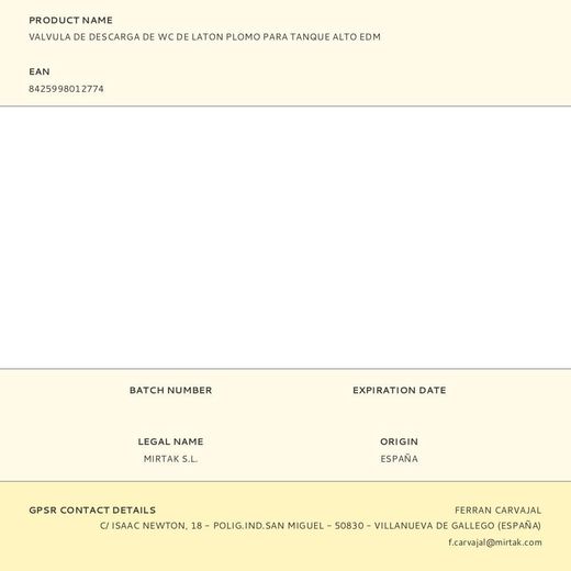 Valvula De Descarga De Wc De Laton Plomo Para Tanque Alto Edm