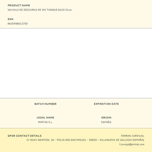 Valvula De Descarga De Wc Tanque Bajo 31Cm