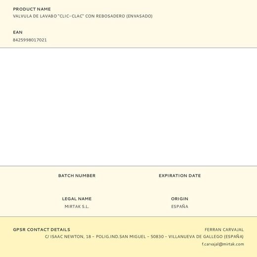 Valvula De Lavabo "Clic-Clac" Con Rebosadero (Envasado)