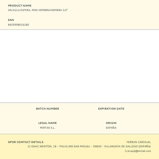 Valvula Esfera, Mini Hembra/Hembra 1/2"