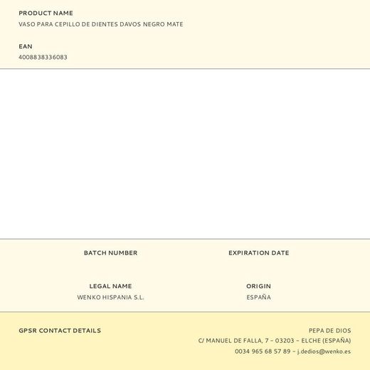 Vaso Para Cepillo De Dientes Davos Negro Mate