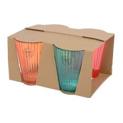 Vaso Reutilizable De Rayas En Relieve 300 Ml, Ø8,5 X 10 Cm, Colores Surtidos, 4 Uds