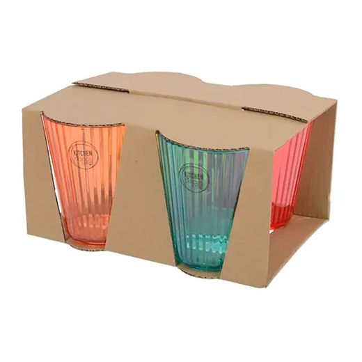 Vaso Reutilizable De Rayas En Relieve 300 Ml, Ø8,5 X 10 Cm, Colores Surtidos, 4 Uds