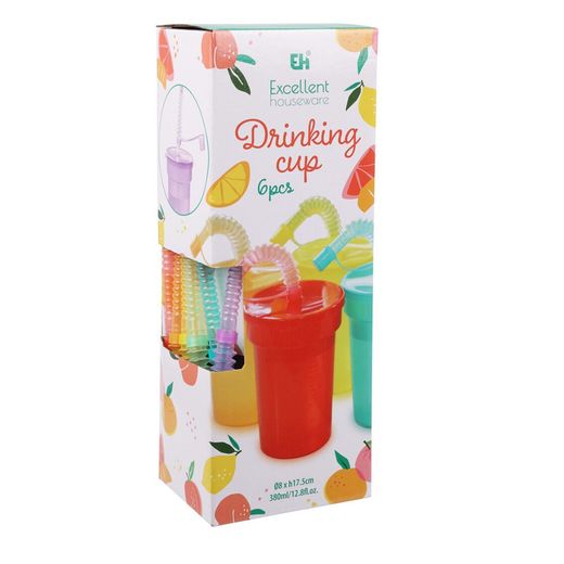 Vasos Con Tapa Y Pajita Colores Surtidos 6 Uds