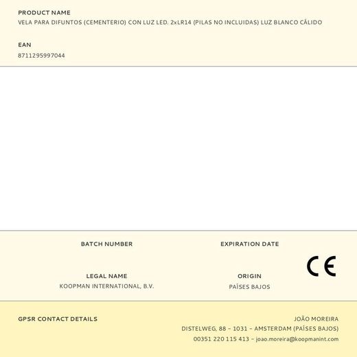 Vela Para Difuntos (Cementerio) Con Luz Led. 2 X Lr14 (Pilas No Incluidas) Luz Blanco Cálido