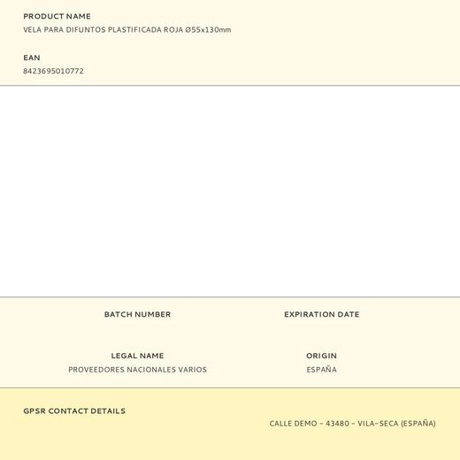 Vela Para Difuntos Plastificada Roja Ø55X130Mm