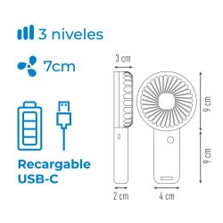 Ventilador De Mano Con Base Extraible Y Soporte Para Smartphone, 9 X 3 X 18 Cm