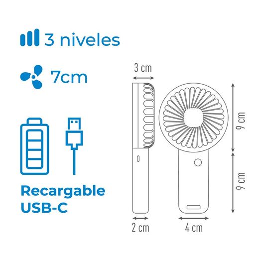 Ventilador De Mano Con Base Extraible Y Soporte Para Smartphone, 9 X 3 X 18 Cm