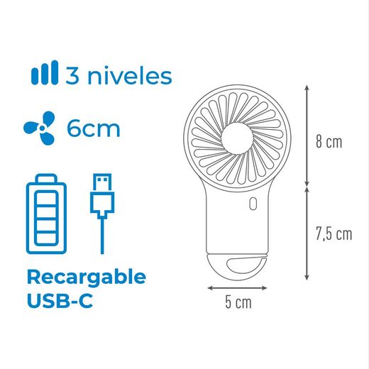 Ventilador De Mano Con Gancho, 8 X 2,9 X 15,5 Cm